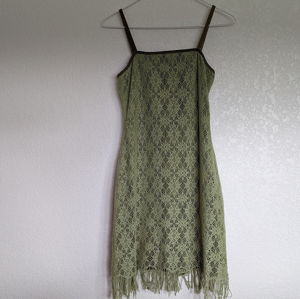 A.Aubrey Knit Spaghetti Strap Fringe Dress